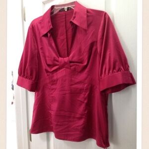 Y2K The Limited Bow Front Silky Collared Blouse Fuchsia Large